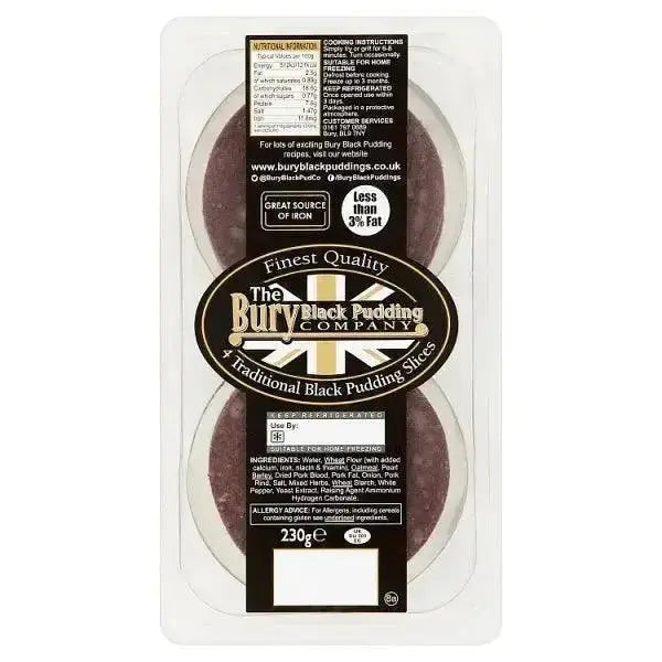 The Bury Black Pudding Company 4 Traditional Black Pudding Slices 230g
