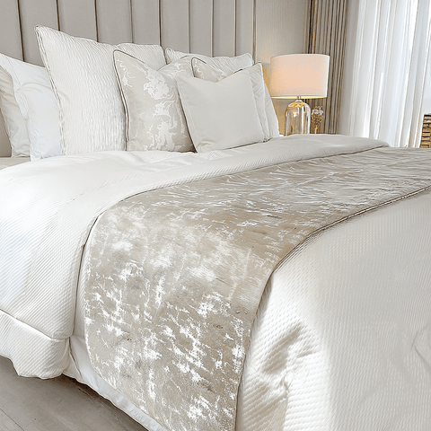 Tiana Cream & Gold Abstract Print Bed Runner
