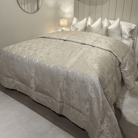 Tiana Cream & Gold Abstract Print Bedspread