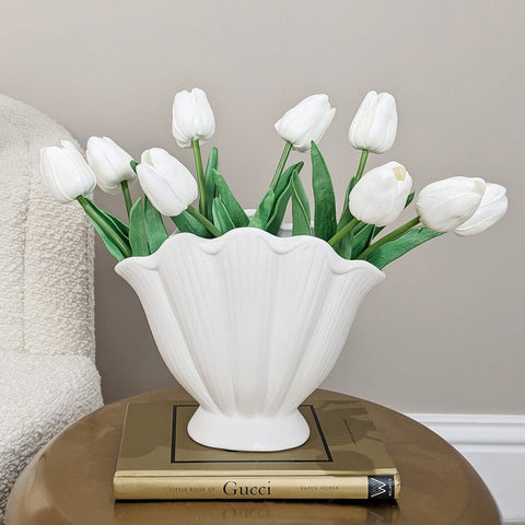 Trixie Neutral Scalloped Shell Vase