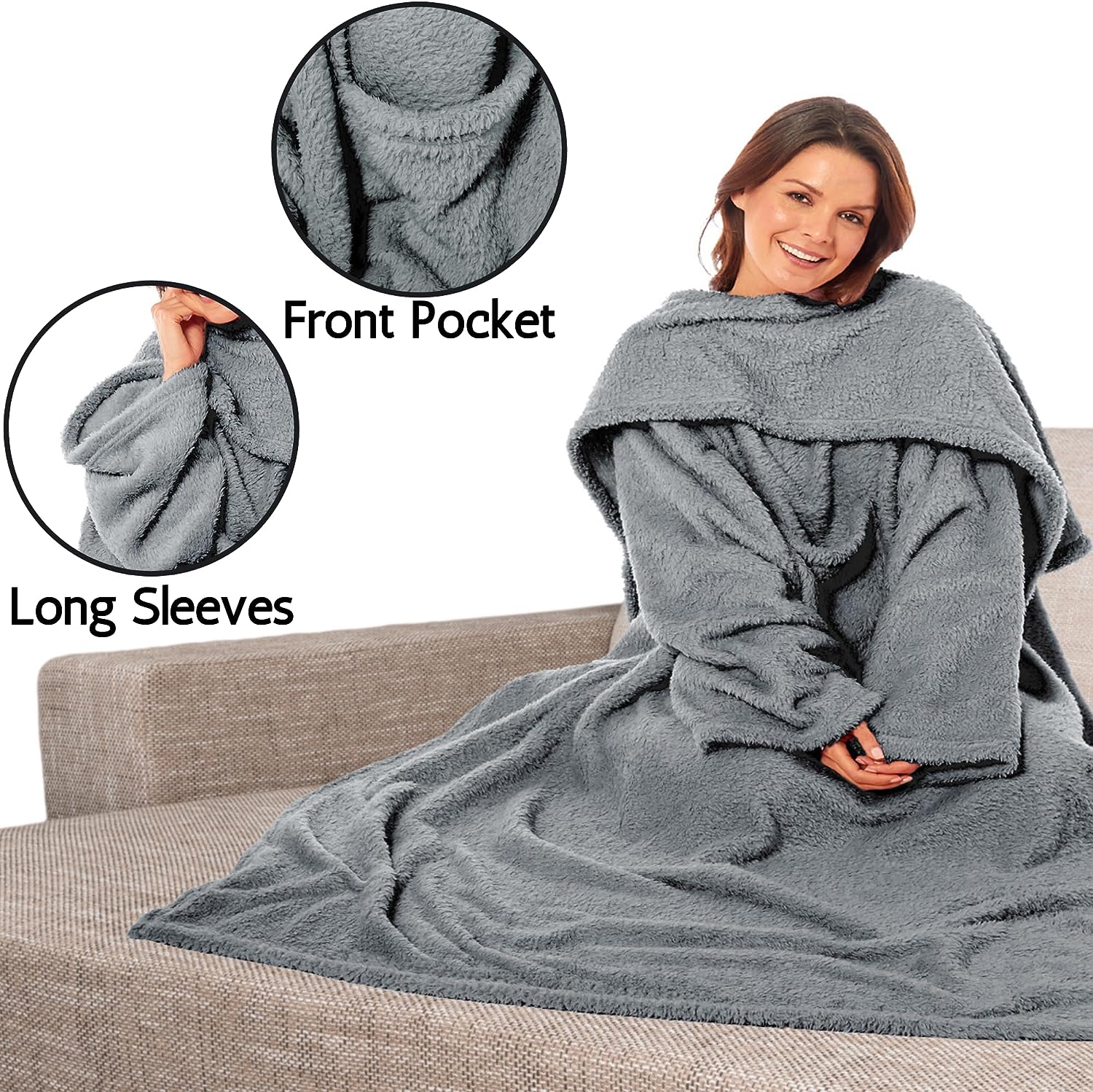 OLIVIA ROCCO Wearable TV Blanket With Sleeves And Pocket Ultra Soft Fleece 140x183 cm Multiple Colors For Lounging And Reading