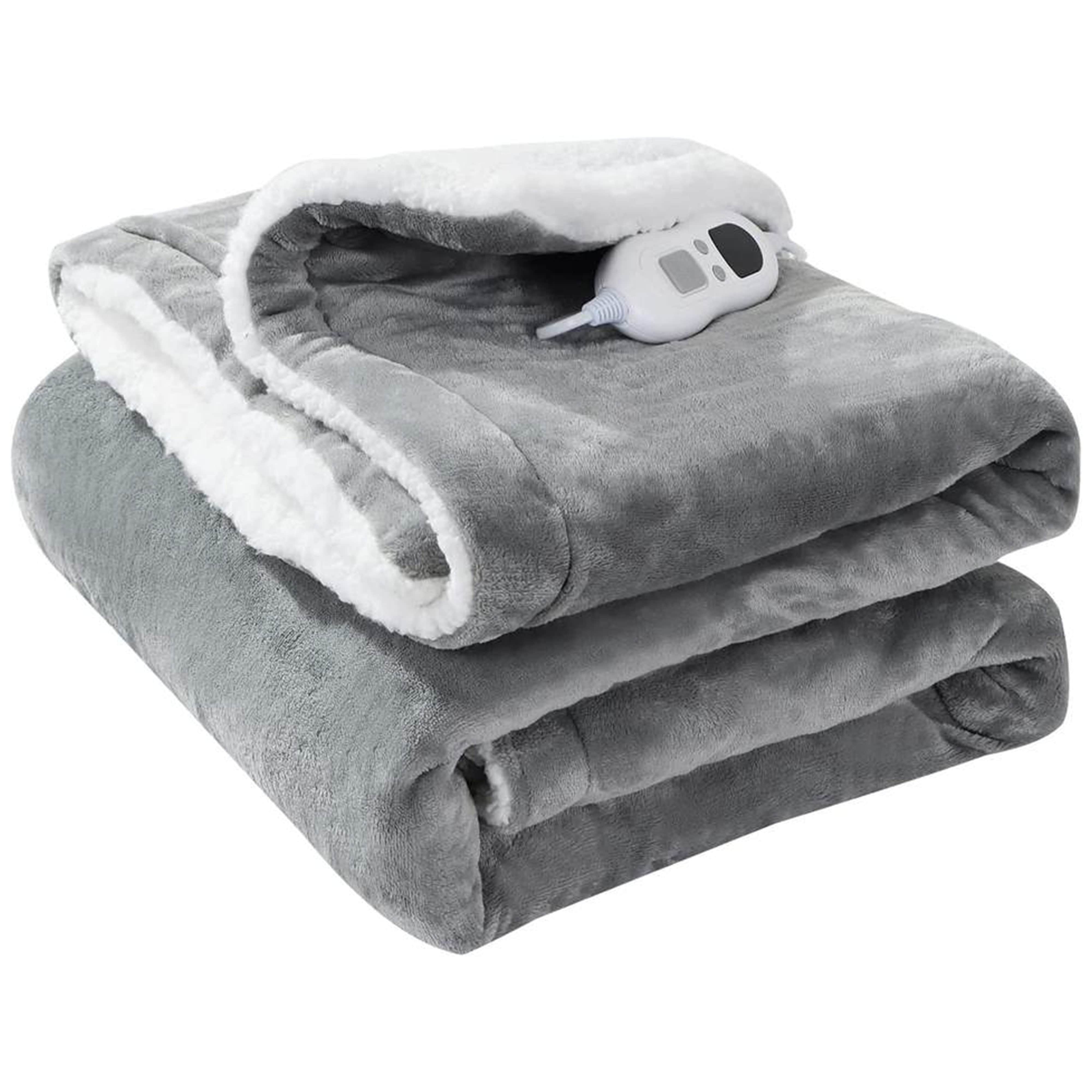 OLIVIA ROCCO Double Layer Electric Heated Throw Blanket Grey With Adjustable Heat Settings And Overheat Protection For Home Use