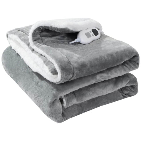 OLIVIA ROCCO Double Layer Electric Heated Throw Blanket Grey With Adjustable Heat Settings And Overheat Protection For Home Use