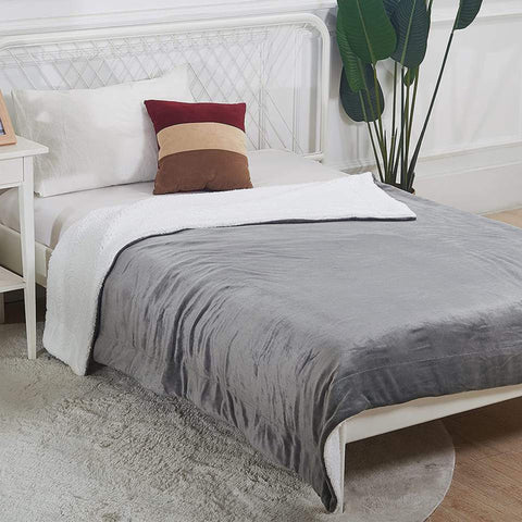 OLIVIA ROCCO Double Layer Electric Heated Throw Blanket Grey With Adjustable Heat Settings And Overheat Protection For Home Use
