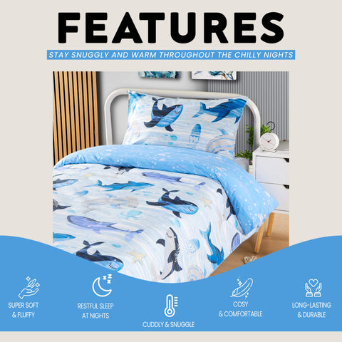 OLIVIA ROCCO Duvet Cover Set For Kids For Boys And Girls Sharks And Whales Reversible Soft Cotton Marine Life Bedding With Curtains