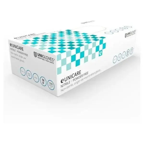 Unicare 100 Blue Nitrile Powder Free Gloves Medium