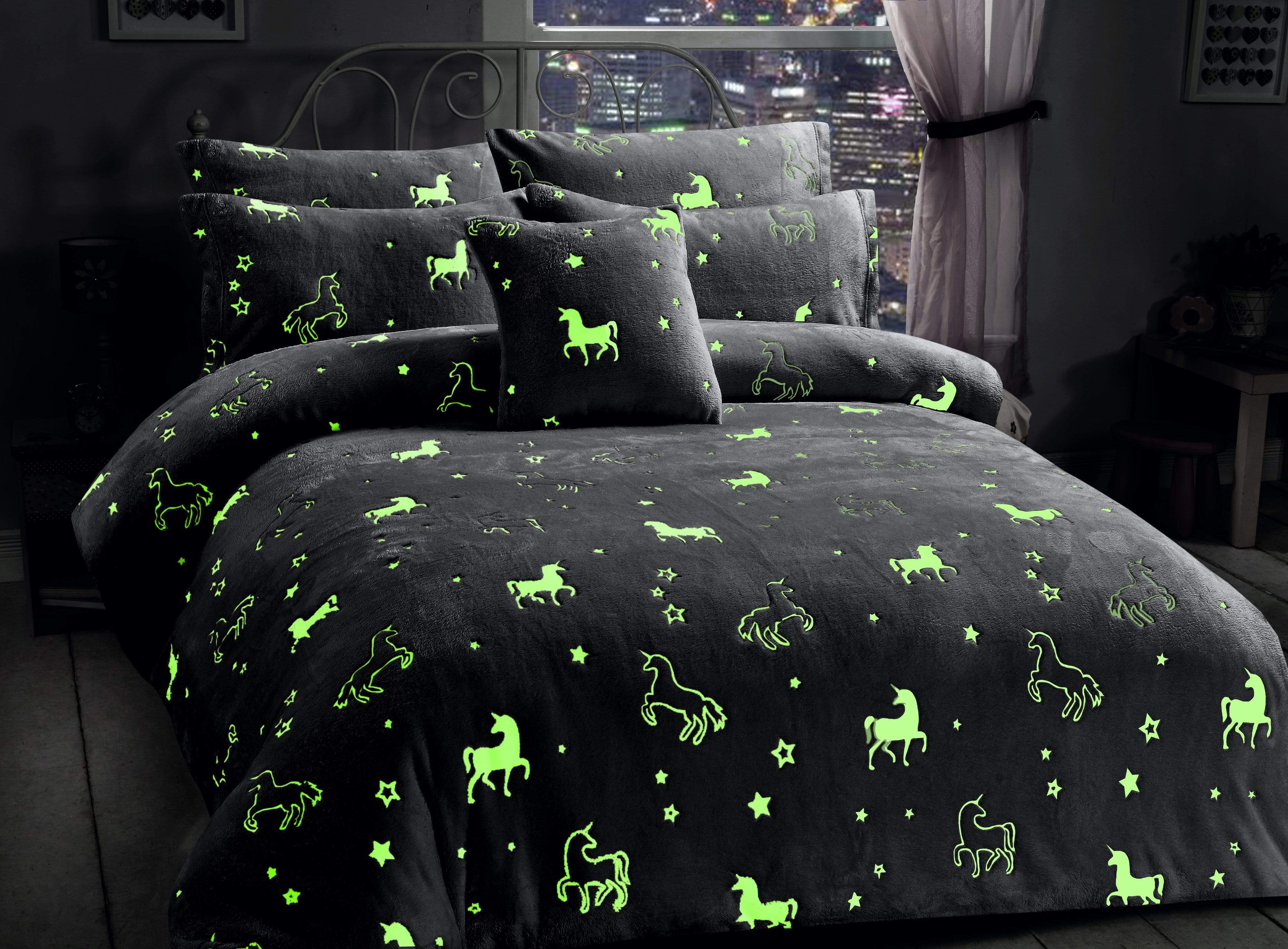 OLIVIA ROCCO Unicorn Glow In The Dark Teddy Duvet Set Pink For Kids OEKO-TEX Certified Soft Teddy Fleece Cozy Bedding Machine Washable
