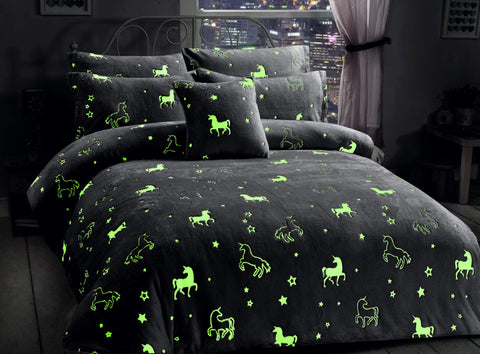 OLIVIA ROCCO Unicorn Glow In The Dark Teddy Duvet Set Pink For Kids OEKO-TEX Certified Soft Teddy Fleece Cozy Bedding Machine Washable