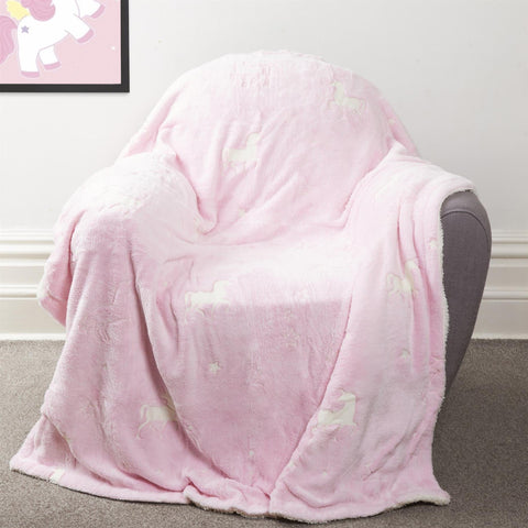 OLIVIA ROCCO Unicorn Glow In The Dark Teddy Duvet Set Pink For Kids OEKO-TEX Certified Soft Teddy Fleece Cozy Bedding Machine Washable