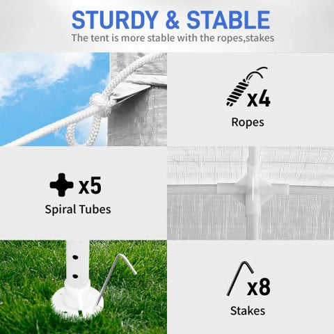 3 x 3m Four Sides Portable Home Use Waterproof Tent with Spiral Tubes White