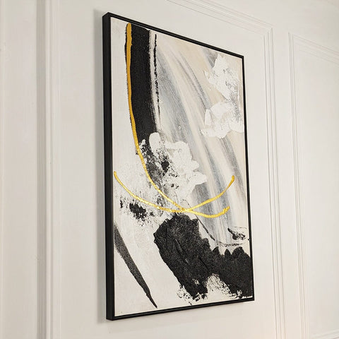 Verona Black, Taupe & White Abstract Paint Brush Effect Textured Canvas Wall Art