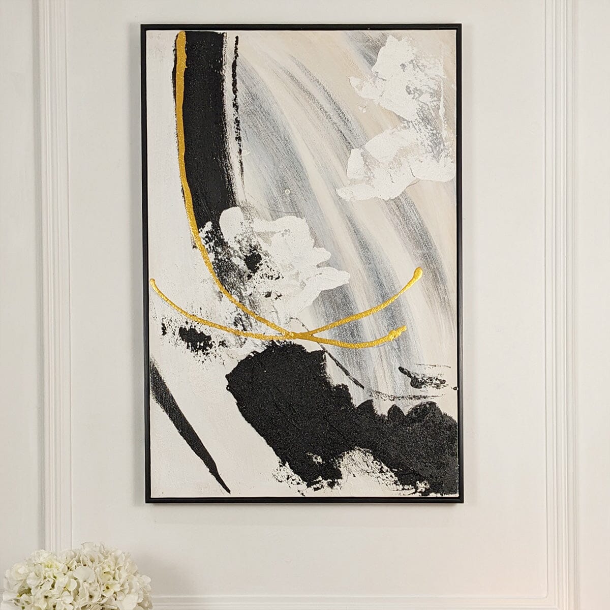 Verona Black, Taupe & White Abstract Paint Brush Effect Textured Canvas Wall Art