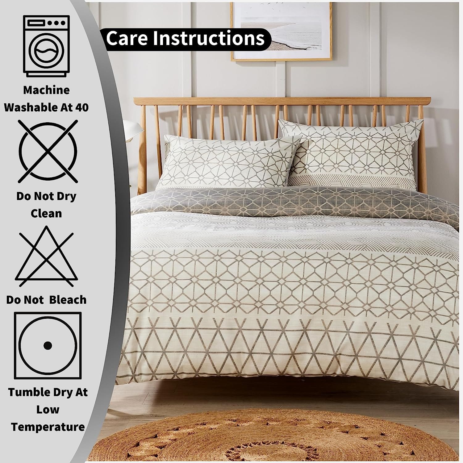 OLIVIA ROCCO Versailles Natural Floral Reversible Quilted Polyester Blend Duvet Cover Set With Button Closure Single Double King Sizes
