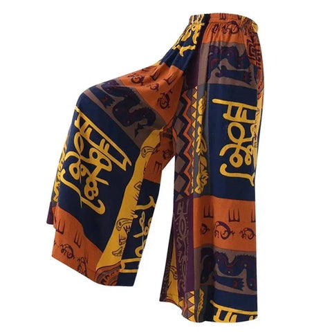 Vintage Linen Elastic Waist Wide Leg Pants for Women