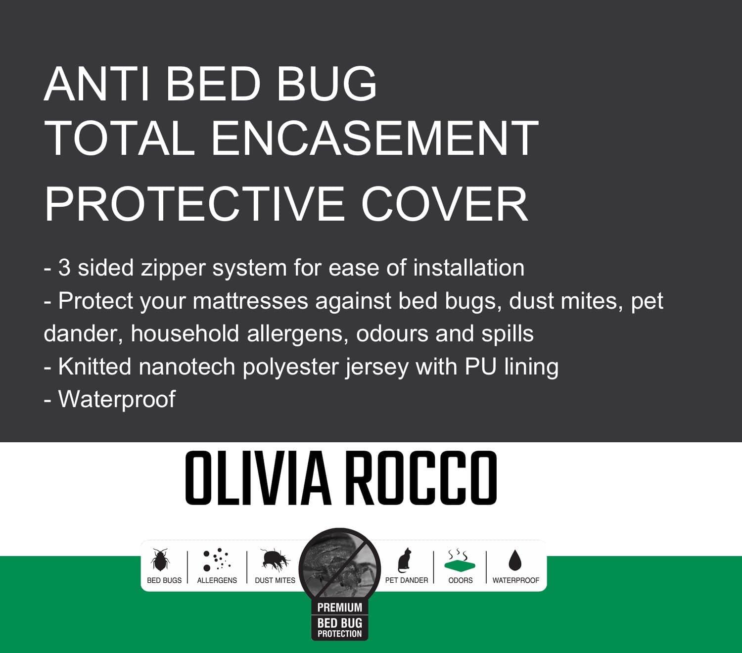 OLIVIA ROCCO Waterproof Anti Bed Bug Mattress EncasER, Extra Deep, Zippered, Hypoallergenic Dust Mite Barrier, Allergen Barrier Knit Jersey Lining