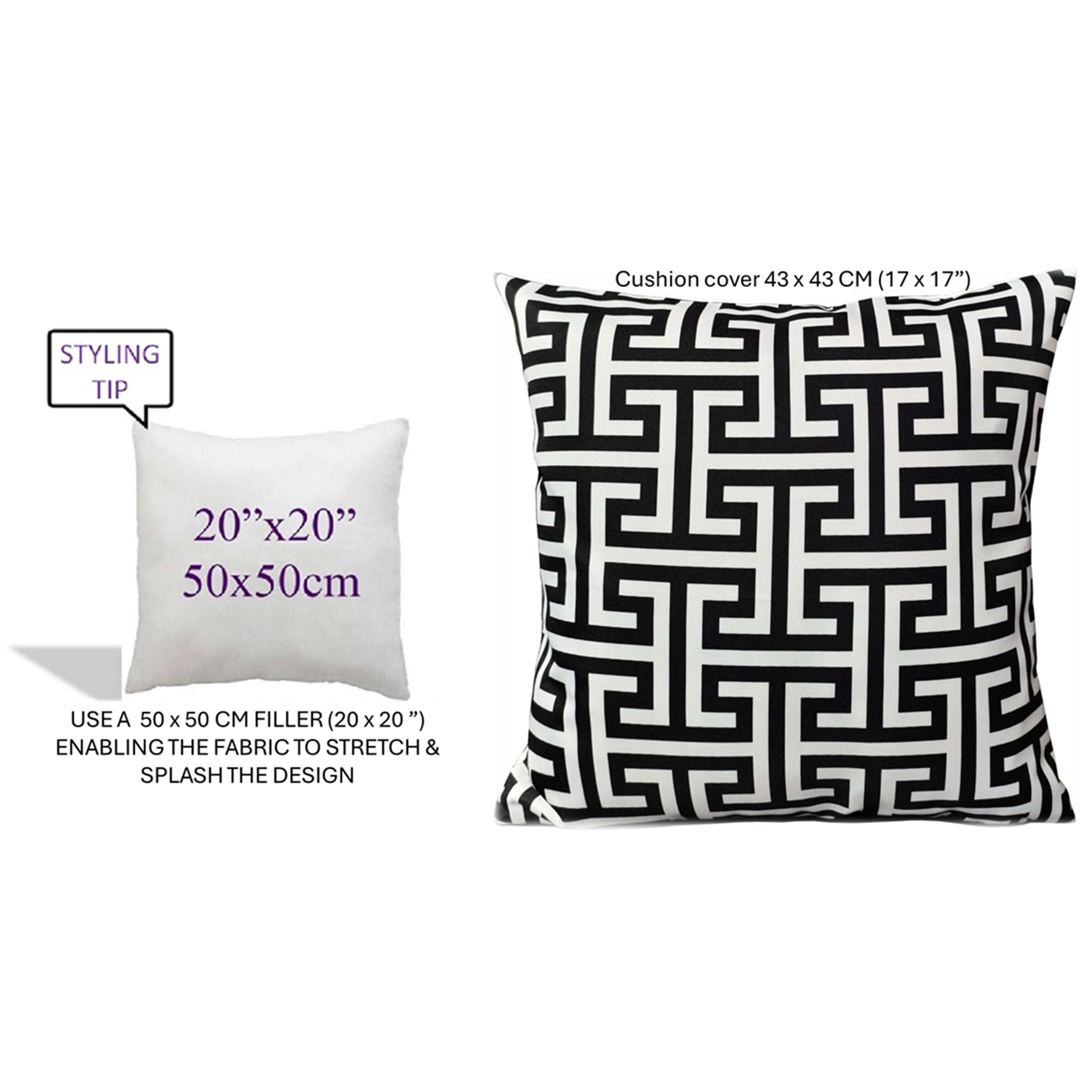 OLIVIA ROCCO Milano Black Waterproof Cushion Covers 43x43 cm Reversible Breathable Indoor Outdoor Use Decorative Patio Garden Sofa Bed Chair