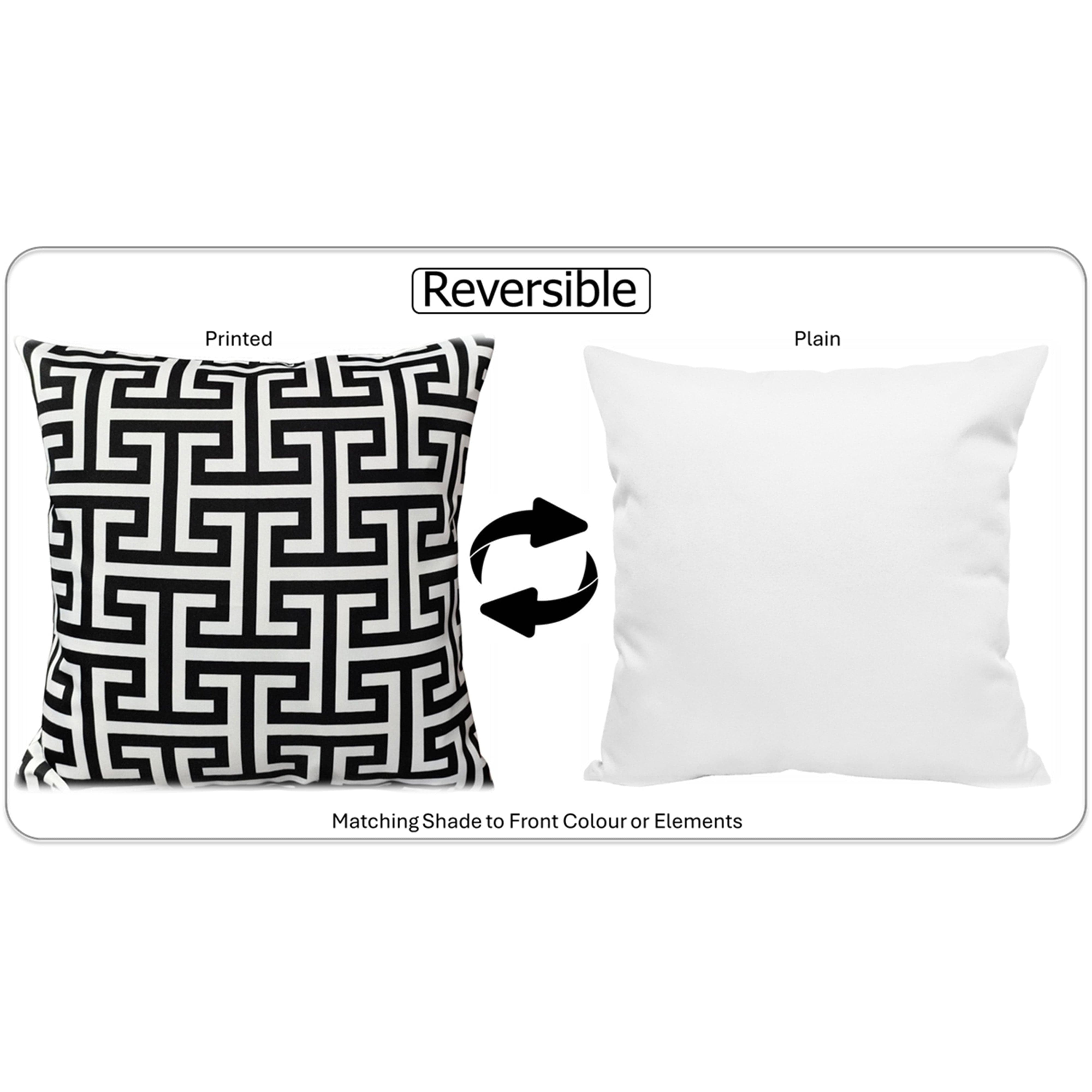 OLIVIA ROCCO Milano Black Waterproof Cushion Covers 43x43 cm Reversible Breathable Indoor Outdoor Use Decorative Patio Garden Sofa Bed Chair