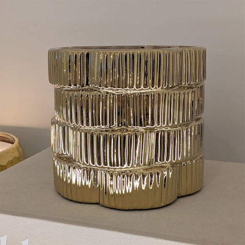 Willow Gold Ribbed Ceramic Planter
