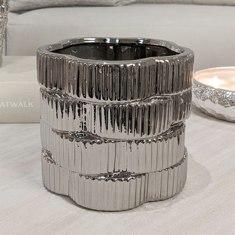 Willow Silver Ribbed Ceramic Planter