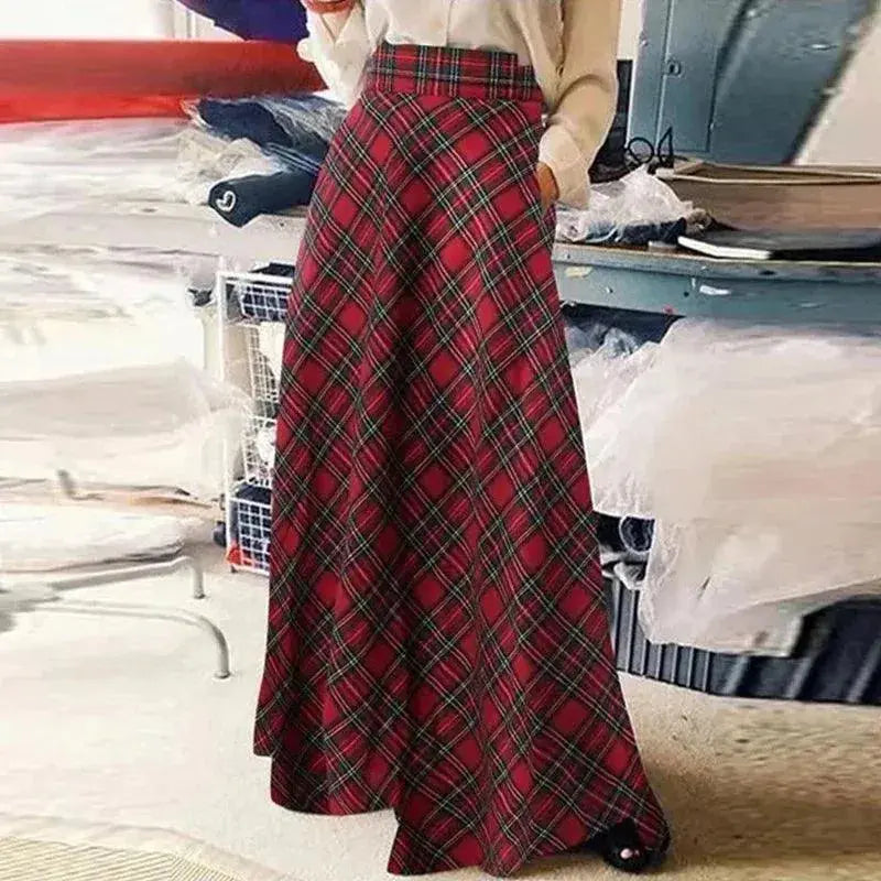 Women Korean Style Retro Plaid A-line Skirt
