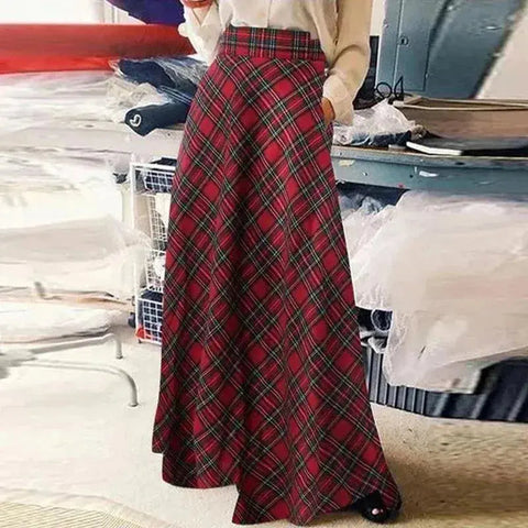 Women Korean Style Retro Plaid A-line Skirt