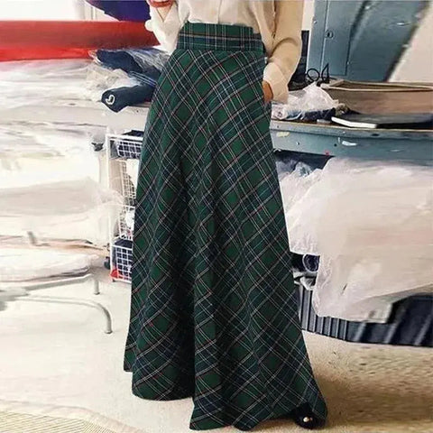 Women Korean Style Retro Plaid A-line Skirt