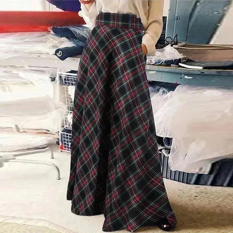 Women Korean Style Retro Plaid A-line Skirt