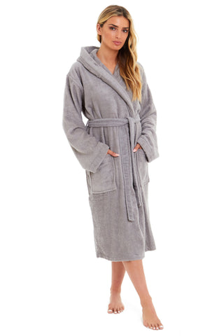 OLIVIA ROCCO Womens Bamboo Cotton Hooded Towelling Robe Ultra Absorbent Spa Loungewear Multiple Sizes Colours Daisy Dreamer
