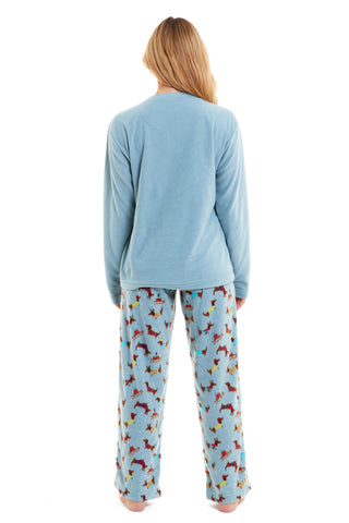 OLIVIA ROCCO Women's Dachshund Polar Fleece Pyjama Set, Cozy Winter Sleepwear, Sizes Small To XL, Daisy Dreamer Collection, Home Lounge