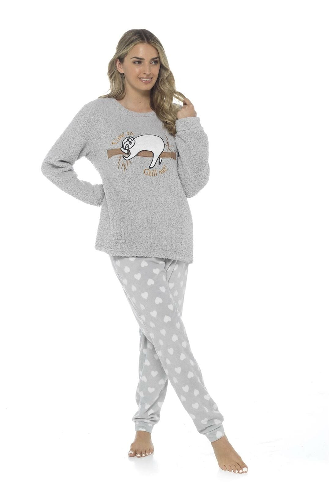 OLIVIA ROCCO Women's Sloth Teddy Fleece Pyjama Set Plush Nightwear Soft Cozy Loungewear With Adorable Sloth Design Ideal Gift