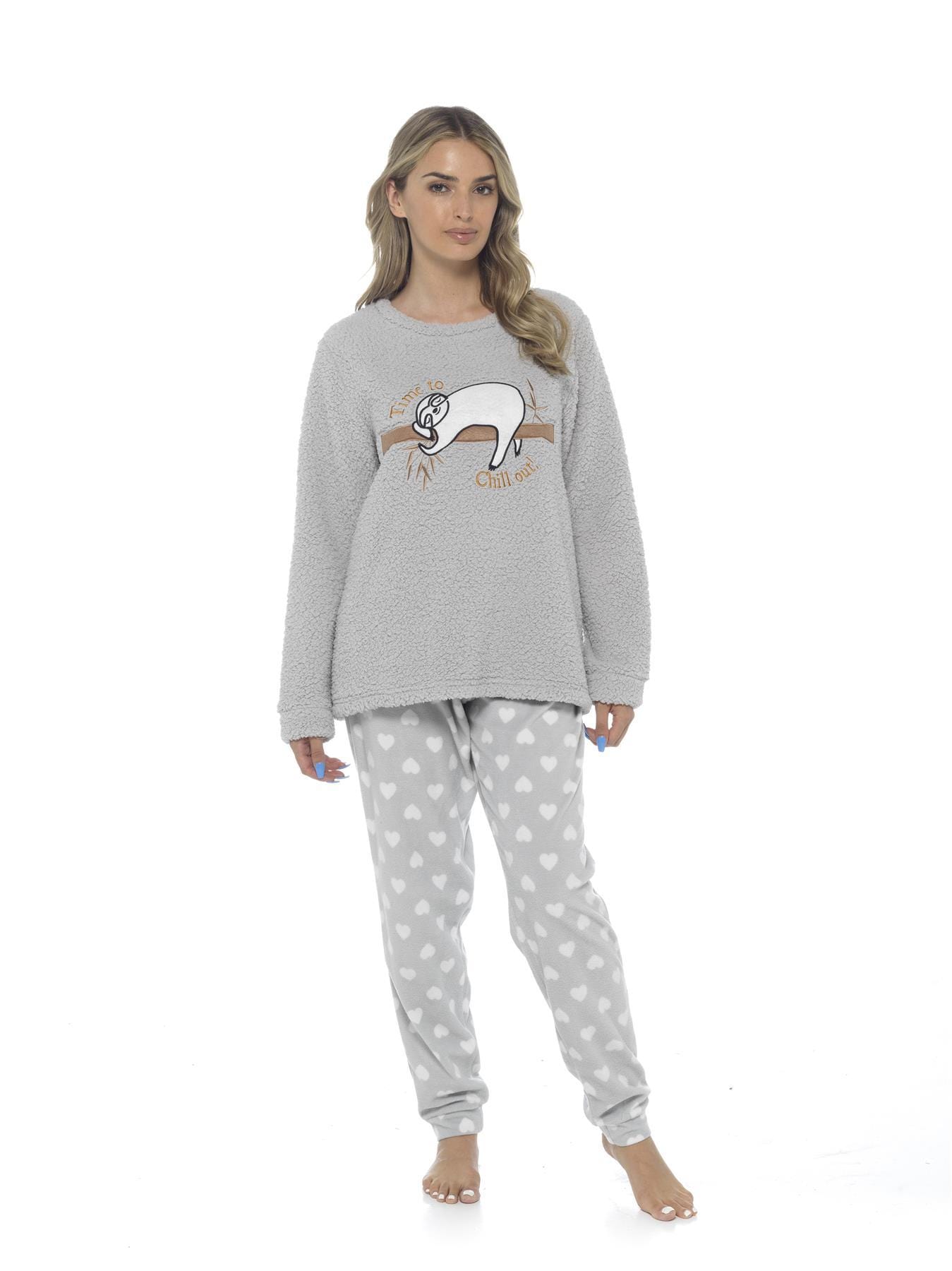 OLIVIA ROCCO Women's Sloth Teddy Fleece Pyjama Set Plush Nightwear Soft Cozy Loungewear With Adorable Sloth Design Ideal Gift
