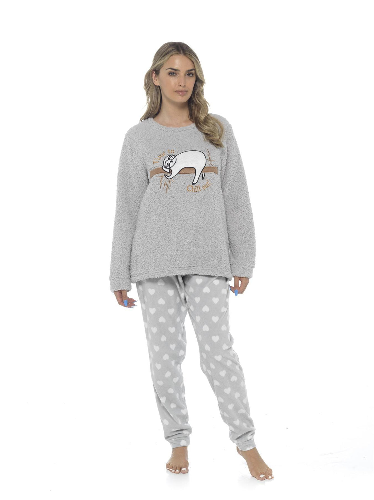OLIVIA ROCCO Women's Sloth Teddy Fleece Pyjama Set Plush Nightwear Soft Cozy Loungewear With Adorable Sloth Design Ideal Gift