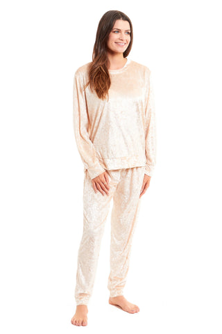 OLIVIA ROCCO Women's Crushed Velvet Pyjama Set Top And Pants Soft Loungewear In Multiple Sizes And Elegant Colours For Comfort