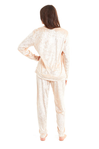 OLIVIA ROCCO Women's Crushed Velvet Pyjama Set Top And Pants Soft Loungewear In Multiple Sizes And Elegant Colours For Comfort