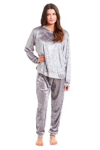 OLIVIA ROCCO Women's Crushed Velvet Pyjama Set Top And Pants Soft Loungewear In Multiple Sizes And Elegant Colours For Comfort