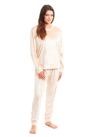 OLIVIA ROCCO Women's Crushed Velvet Pyjama Set Top And Pants Soft Loungewear In Multiple Sizes And Elegant Colours For Comfort