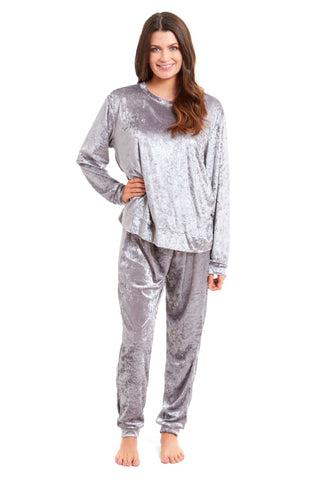 OLIVIA ROCCO Women's Crushed Velvet Pyjama Set Top And Pants Soft Loungewear In Multiple Sizes And Elegant Colours For Comfort