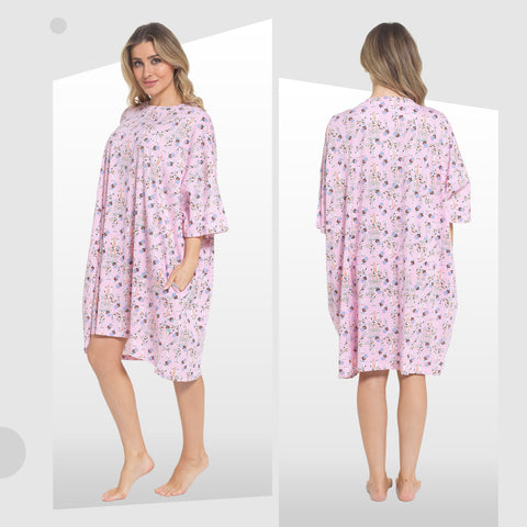 OLIVIA ROCCO Giraffe Print Nightshirt Women Baggy 100 Percent Cotton Short Sleeve Oversized Nightdress Soft Breathable Daisy Dreamer
