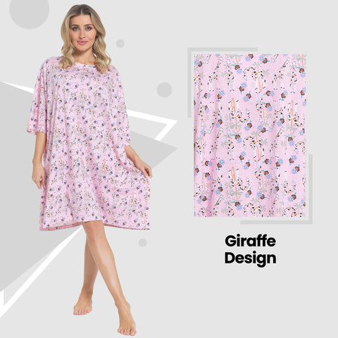 OLIVIA ROCCO Giraffe Print Nightshirt Women Baggy 100 Percent Cotton Short Sleeve Oversized Nightdress Soft Breathable Daisy Dreamer