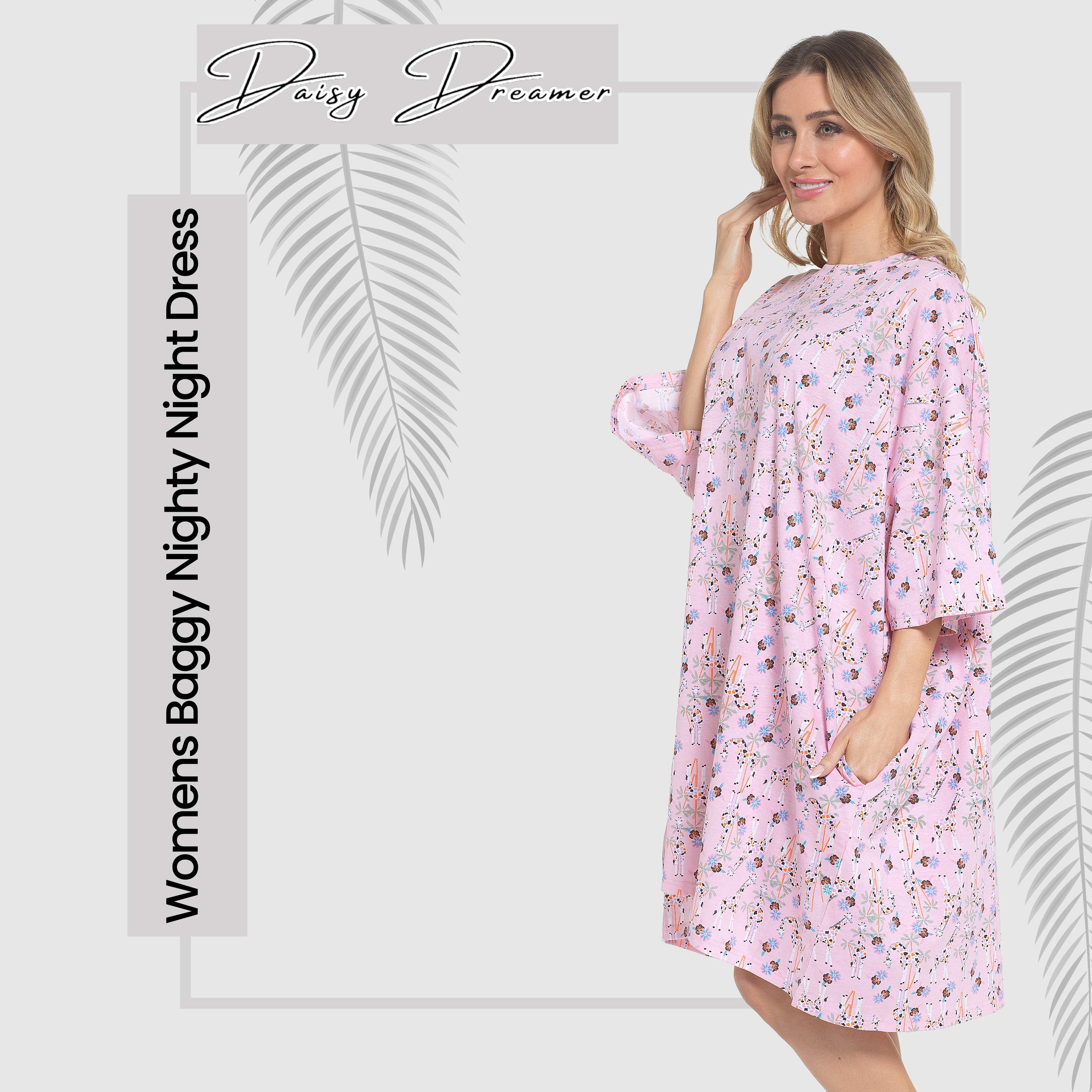 OLIVIA ROCCO Giraffe Print Nightshirt Women Baggy 100 Percent Cotton Short Sleeve Oversized Nightdress Soft Breathable Daisy Dreamer