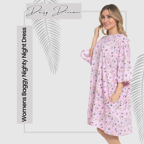 OLIVIA ROCCO Giraffe Print Nightshirt Women Baggy 100 Percent Cotton Short Sleeve Oversized Nightdress Soft Breathable Daisy Dreamer