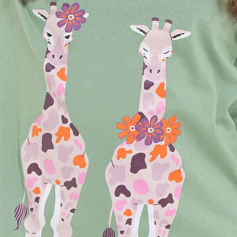 OLIVIA ROCCO Women's Giraffe Print Cotton Jersey Long Sleeve Pyjama Set Soft Sleepwear Loungewear For Summer Holidays