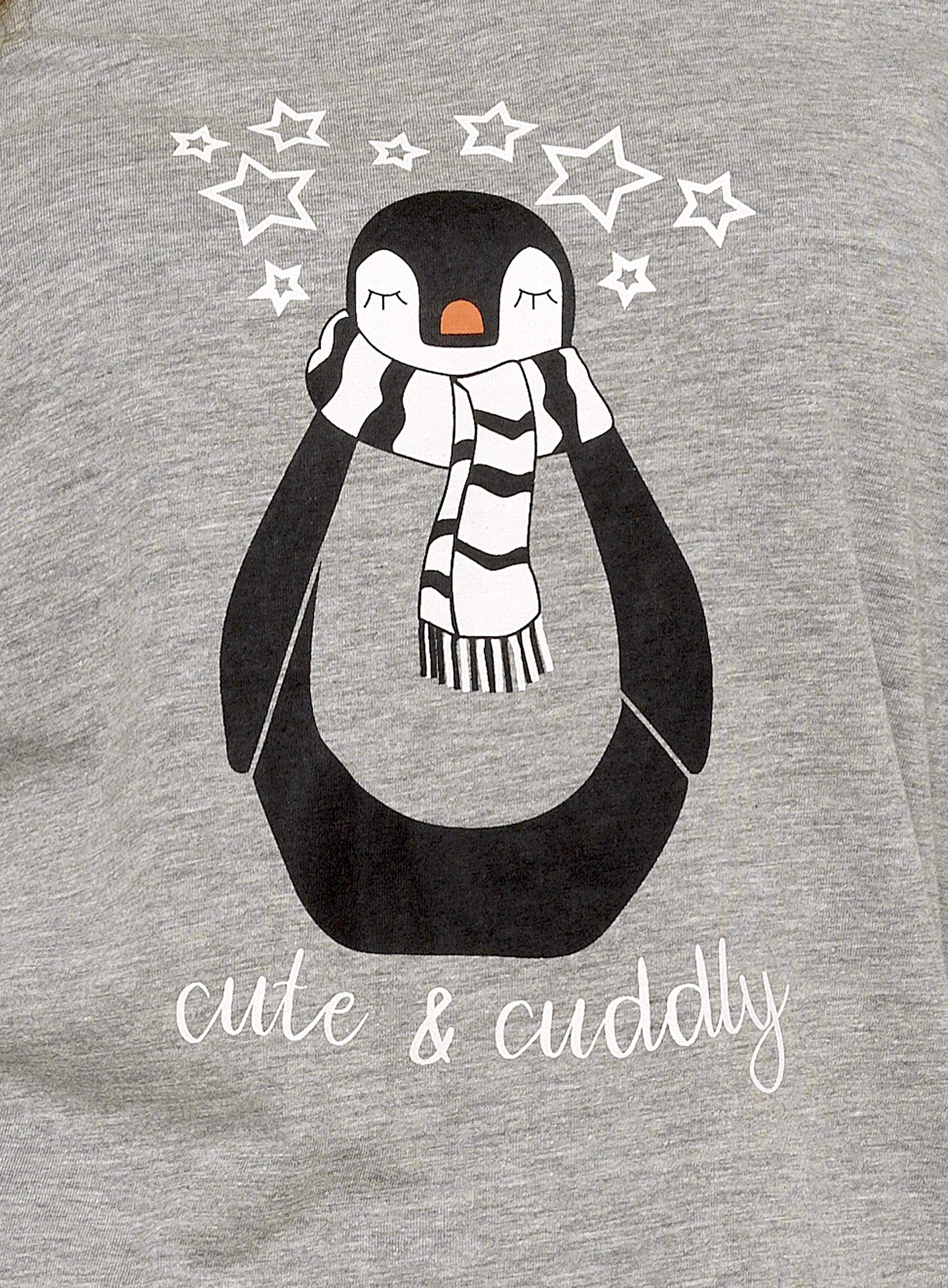 OLIVIA ROCCO Women's Penguin Stars Grey Cotton Pyjama Set With Long Sleeve Top And Elasticated Bottoms Made From 100 Percent Pure Cotton