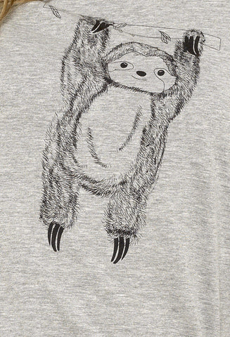 OLIVIA ROCCO Women's Grey Cotton Pyjama Set With Lazy Sloth Design, Long Sleeve Sleepwear For Her, Comfortable Nightwear