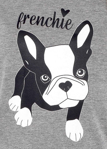 OLIVIA ROCCO Women's Grey Cotton Pyjama Set With Polka Dot Pants And Frenchie Pugs Print, Long Sleeve Top, Breathable Hypoallergenic Loungewear