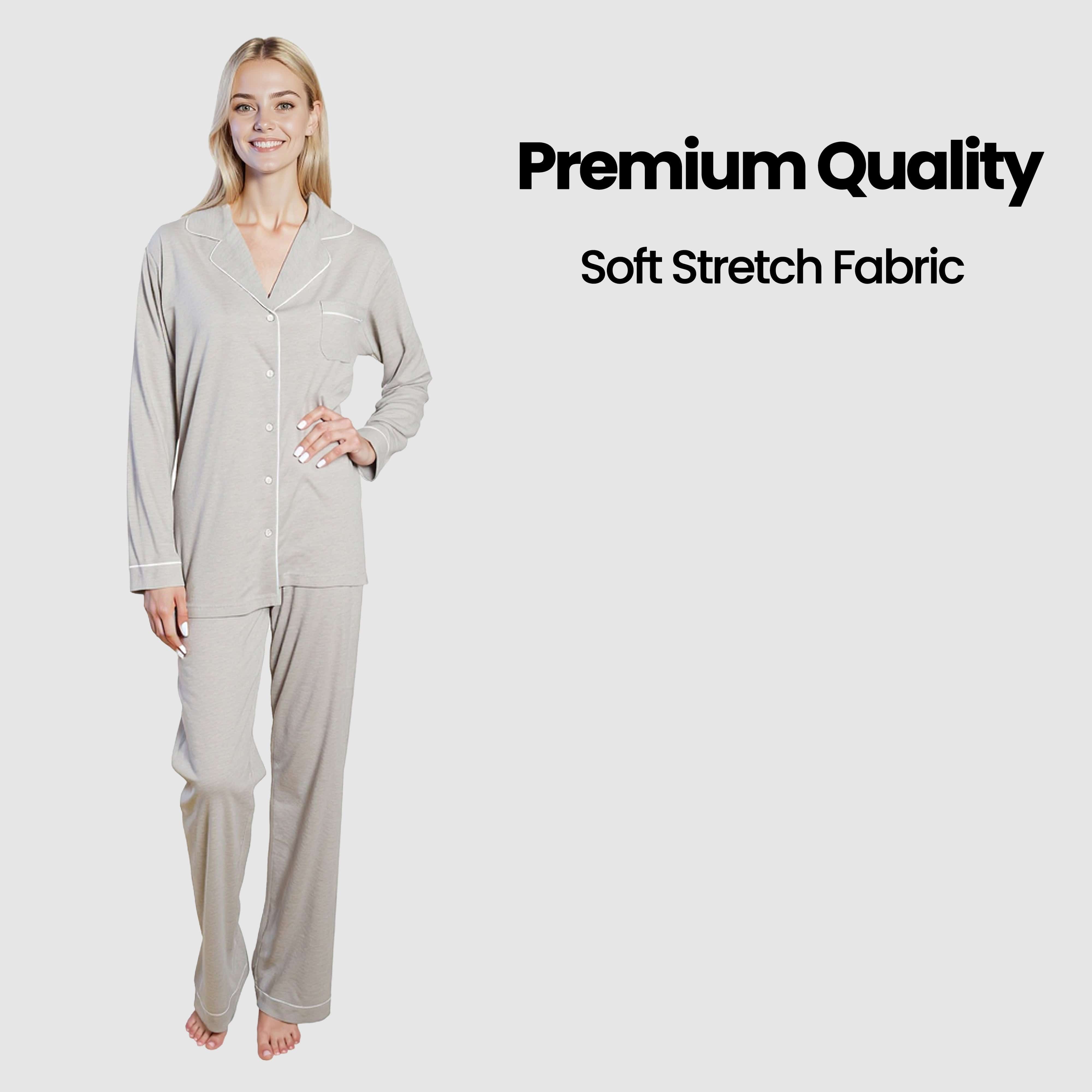 OLIVIA ROCCO Womens Grey Pyjama Set Soft Touch Long Sleeve Button Up Top And Bottoms Two Piece Nightwear Daisy Dreamer Lounge Wear
