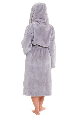 OLIVIA ROCCO Hooded Robe Women Grey Velvet Touch Fleece Luxuriously Soft Durable Loungewear Dressing Gown UK Sizes 8 to 22 Comfort