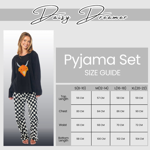 OLIVIA ROCCO Womens Thermal Fleece Pyjamas Set Highland Cow Animal Print Long Sleeve Top And Bottom Polyester Cozy Sleepwear