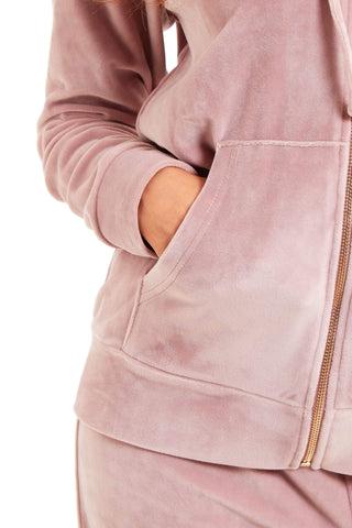 OLIVIA ROCCO Womens Hooded Velour Lounge Set With Zipped Top And Elasticated Waistband Soft Stretchable Nightwear UK Sizes 8-22