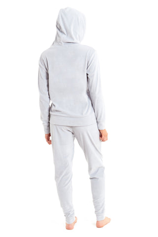 OLIVIA ROCCO Womens Hooded Velour Lounge Set With Zipped Top And Elasticated Waistband Soft Stretchable Nightwear UK Sizes 8-22